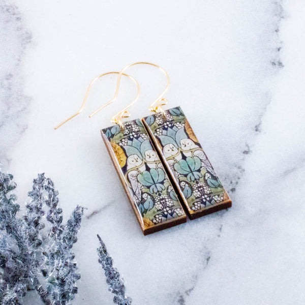 Art Nouveau Owl Rectangle Earrings