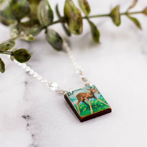 US- Vintage Postage Stamp Fawn Necklace