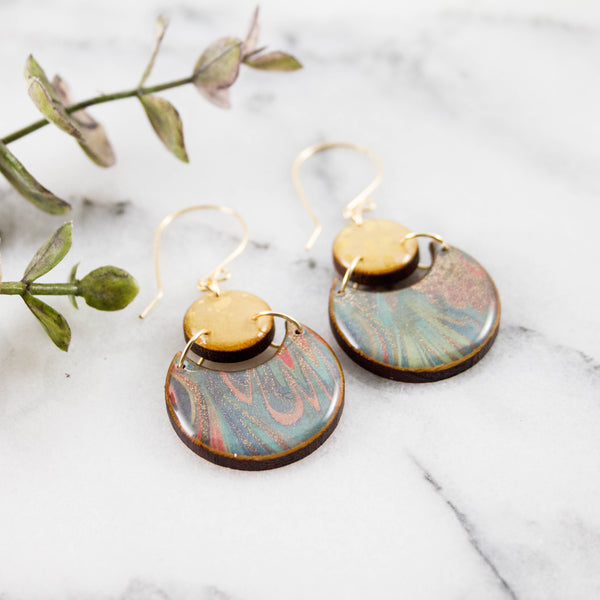 Japanese Double Circle Earrings- Pastel Marble