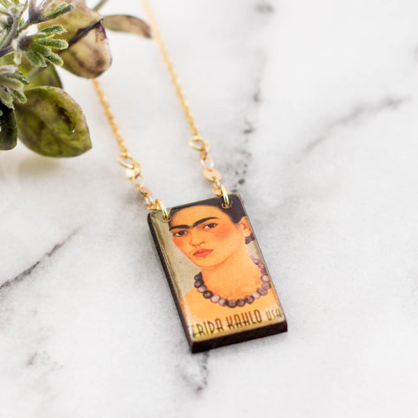 US- Frida Kahlo Postage Stamp Necklace