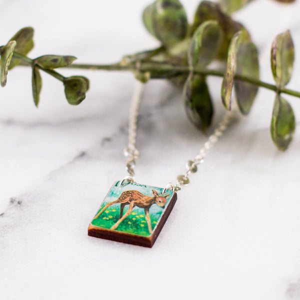 US- Vintage Postage Stamp Fawn Necklace