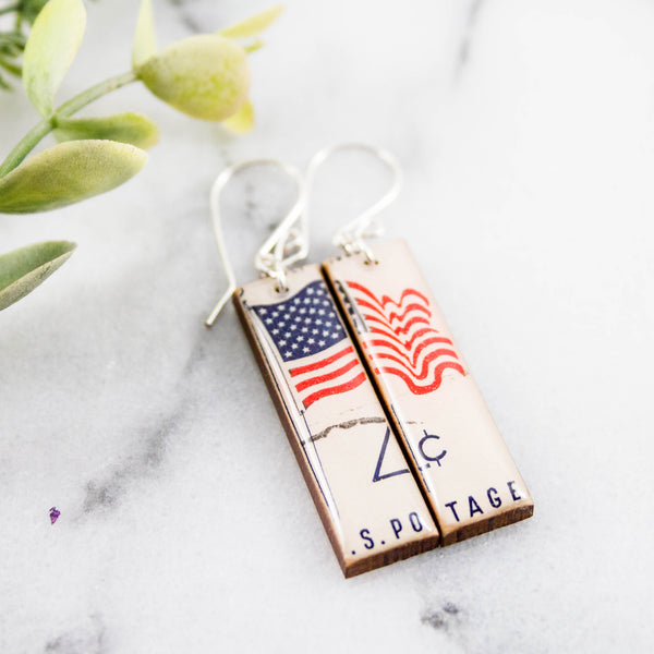 USA - Vintage Flag Postage Stamp Earrings