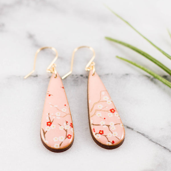 Teardrop Pale Pink Cherry Blossom Earrings