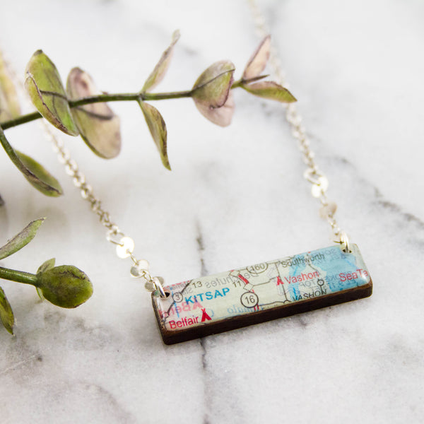 My Hometown Custom Vintage Map Necklace