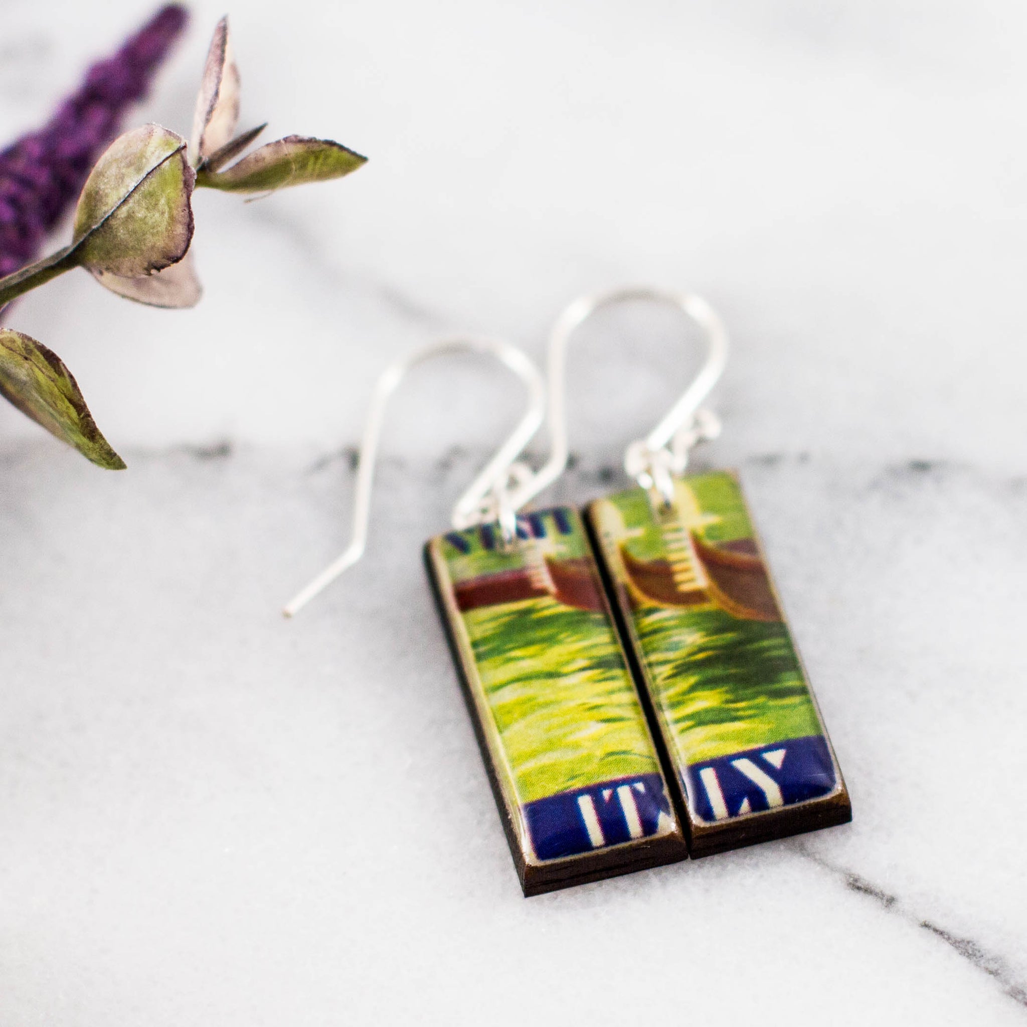 ITALY- Watercolor Vintage Italy Poster Stamp Earrings