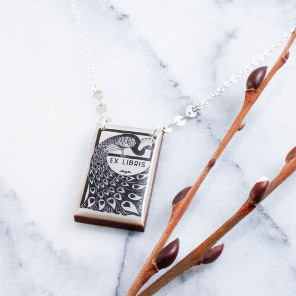 Ex Libris Bookplate Peacock Necklace