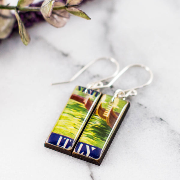 ITALY- Watercolor Vintage Italy Poster Stamp Earrings