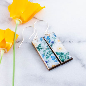 Light Blue + White Classic Floral Rectangle Earrings