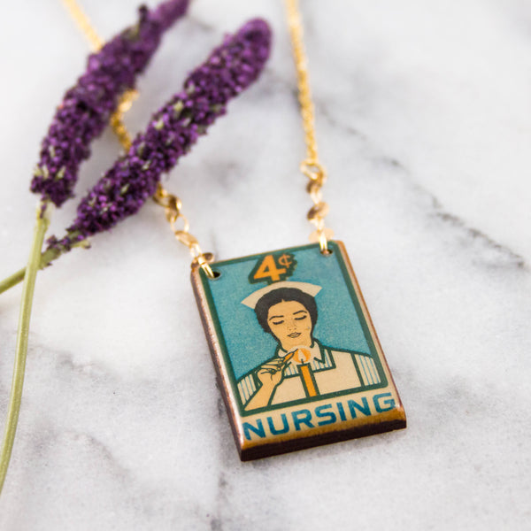 US- Vintage Nursing Stamp Necklace