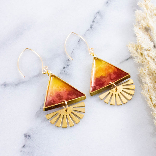 Sunfire Brass Triangle Earrings