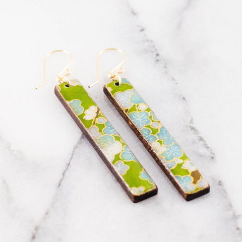 Green Floral Bar Earrings