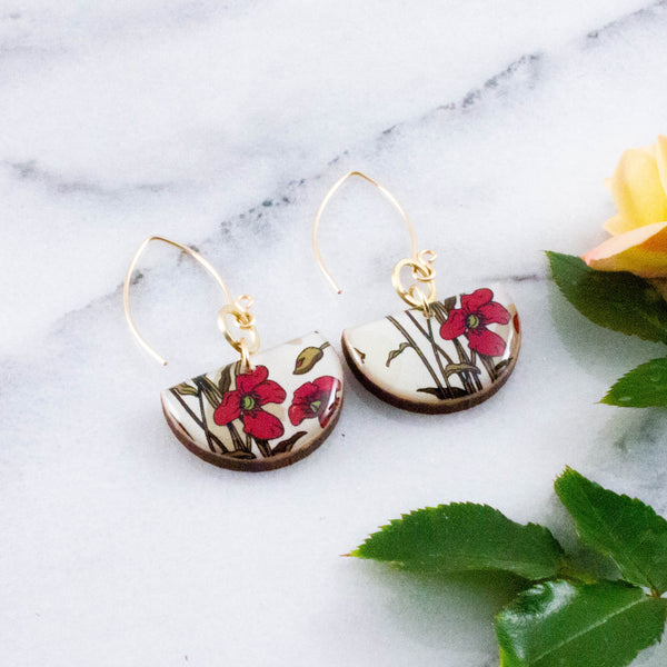 Art Nouveau Poppies Half Circle Earrings