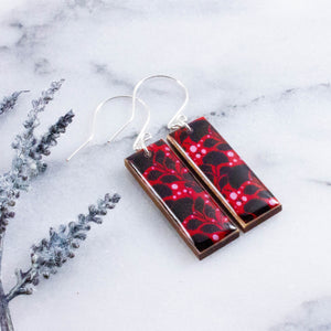 Midcentury Red + Black Floral Rectangle Earrings