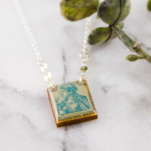 GERMANY- Antique Postage Stamp Necklace in Turquoise