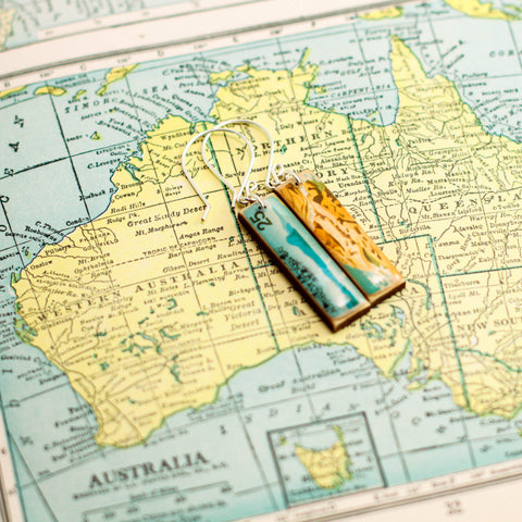 AUSTRALIA- Vintage Postage Stamp Landscape Earrings