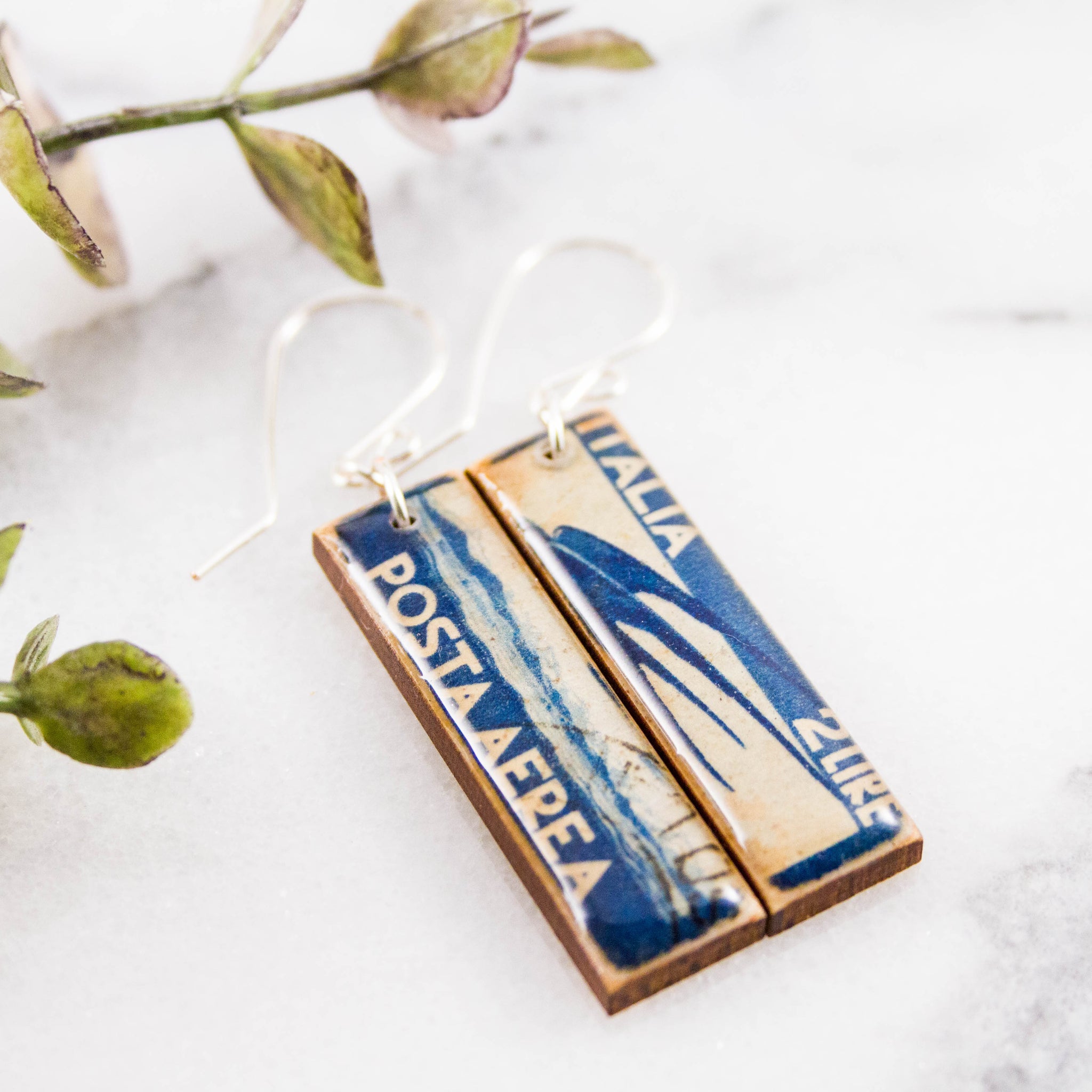 ITALY- Vintage Airmail Postage Stamp Earrings