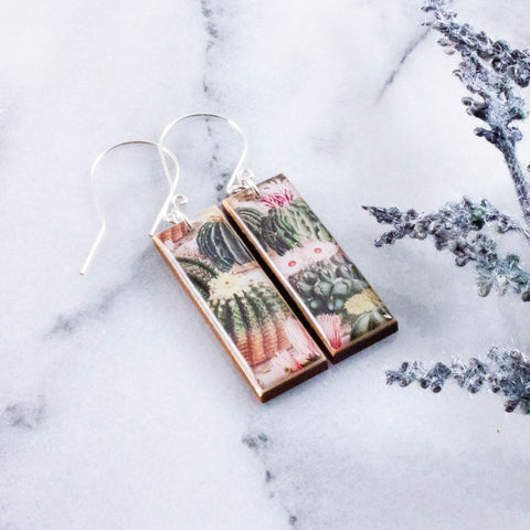 Pastel Cactus Rectangle Earrings