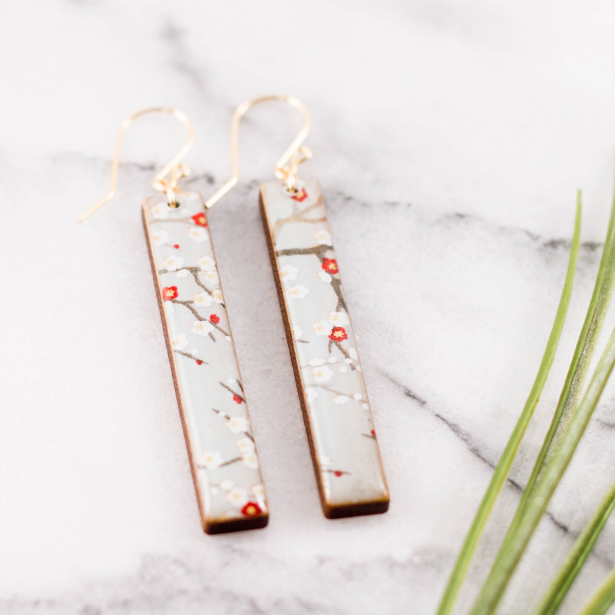 Pale Blue Cherry Blossom Bar Earrings