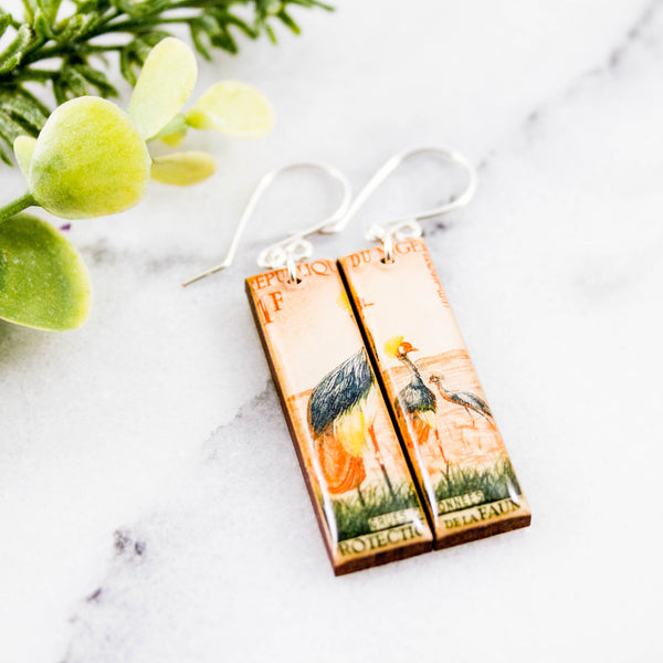 NIGER- Vintage Bird Postage Stamp Earrings