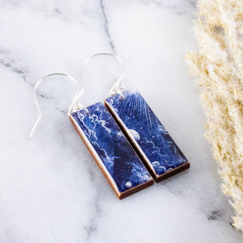 Vintage Blue Planets Rectangle Earrings