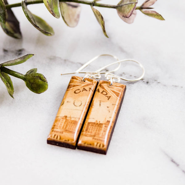 CANADA- Vintage Cityscape Postage Stamp Earrings
