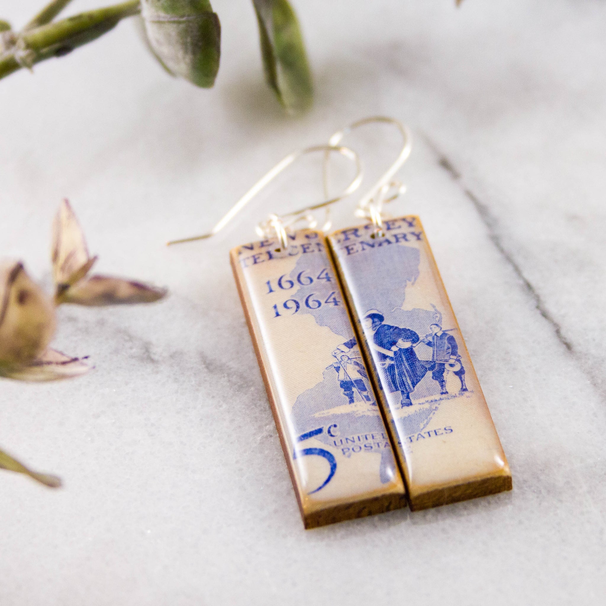 NEW JERSEY- Vintage Postage Stamp Earrings