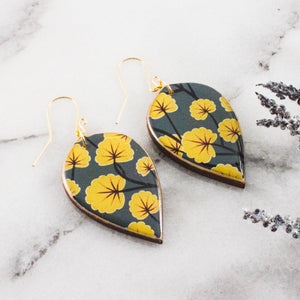 Grey + Yellow Floral Leaf Earrings