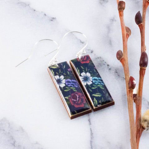 Vintage Wildflower Rectangle Earrings