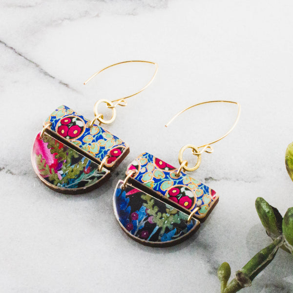 Bold Watercolor Floral Stacked Earrings