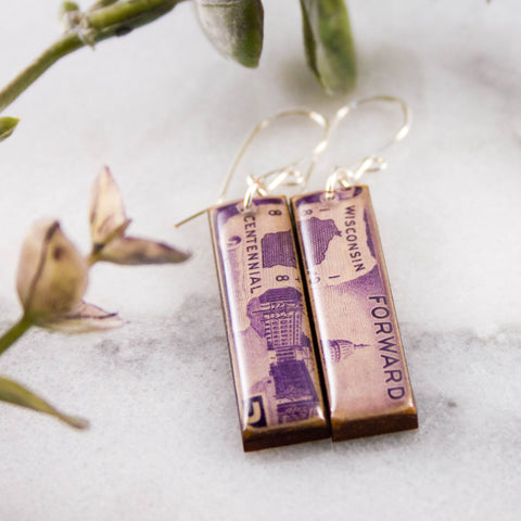 WISCONSIN - Vintage Postage Stamp Earrings