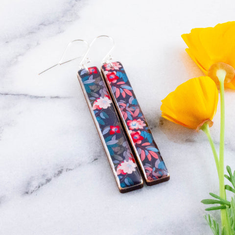 Modern Japanese Floral Bar Earrings