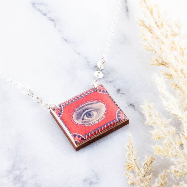 Vintage Eye Matchbox Art Necklace