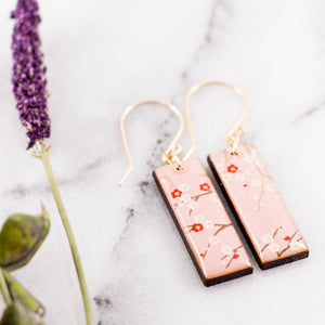 Pale Pink Cherry Blossom Rectangle Earrings