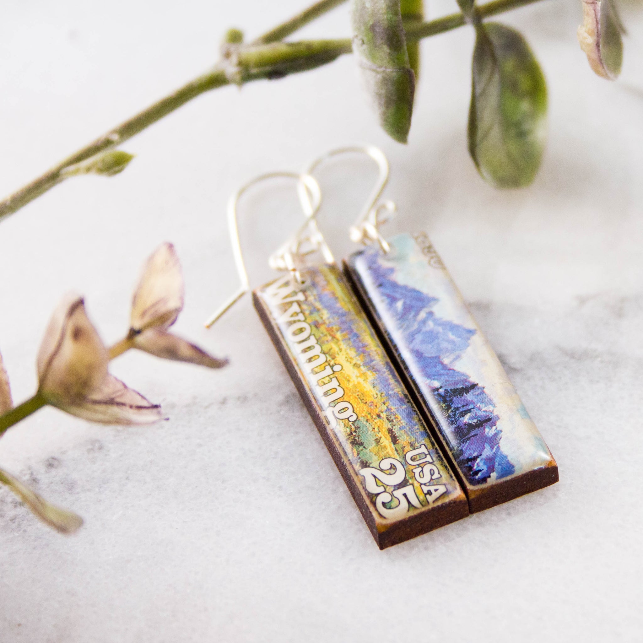 WYOMING- Vintage Postage Stamp Earrings