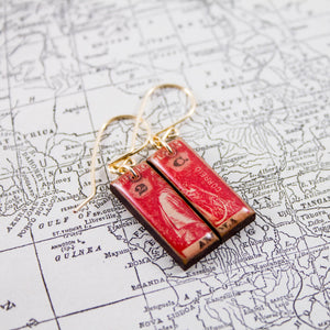 ANGOLA- Antique Red Postage Stamp Earrings