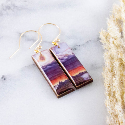 Vintage Mystic Sunset Rectangle Earrings