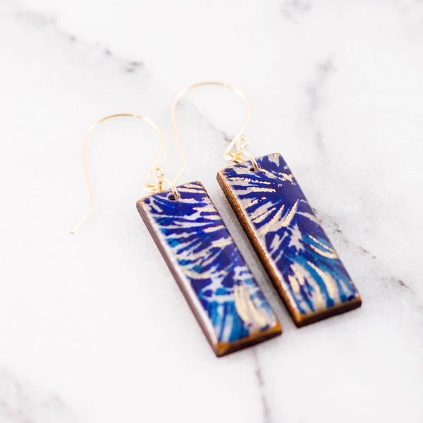 Teal + Royal Brushstroke Rectangle Earrings