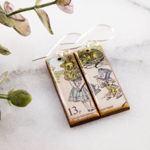 GREAT BRITAIN- Vintage Alice in Wonderland Postage Stamp Earrings