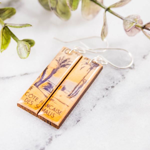 SOMALIA- Vintage Beach Postage Stamp Earrings
