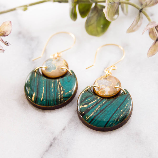 Japanese Double Circle Earrings- Turquoise Marble