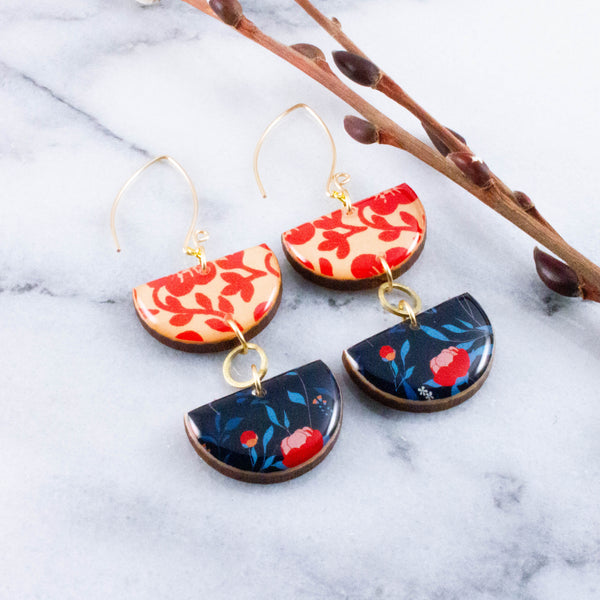 Blue + Red Graphic Stacked Half Circle Earrings
