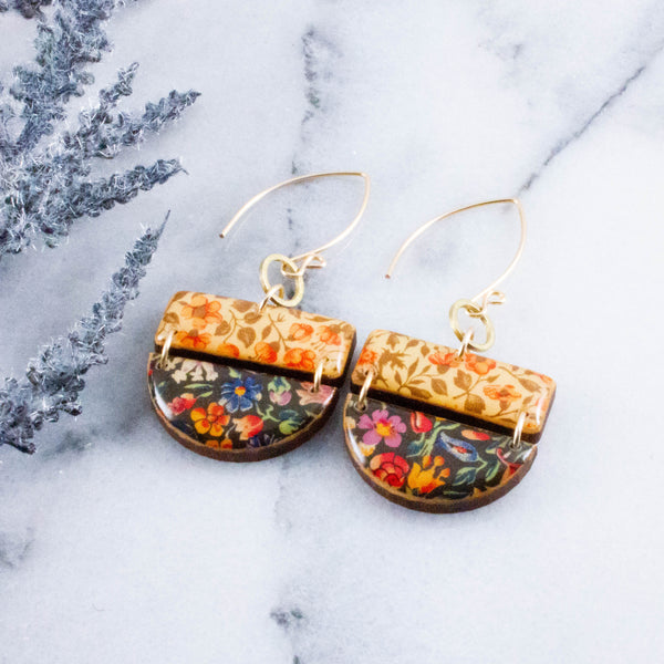 Cottage Calico Stacked Half Circle Earrings