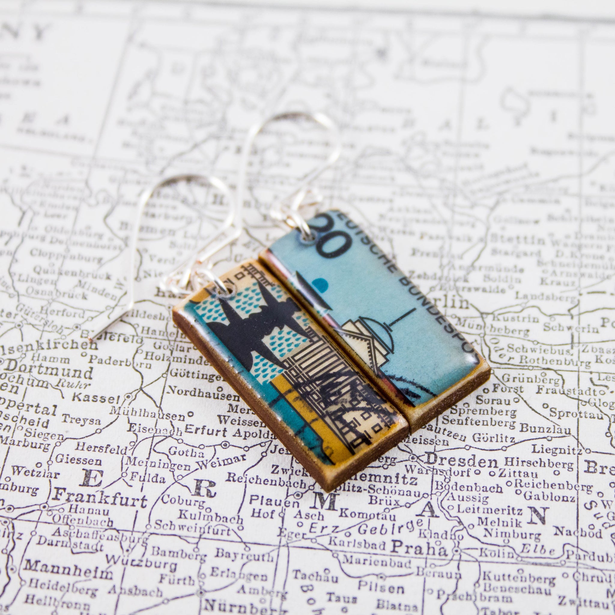 GERMANY- Vintage Cityscape Postage Stamp Earrings