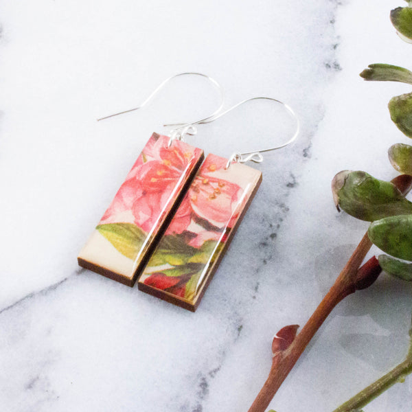 Pink Watercolor Cherry Blossom Rectangle Earrings