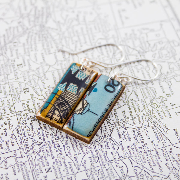 GERMANY- Vintage Cityscape Postage Stamp Earrings