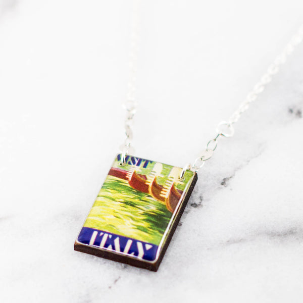 ITALY- Watercolor Vintage Italy Poster Stamp Necklace