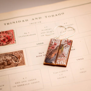 TRINIDAD + TOBAGO- Vintage Postage Stamp Bird Earrings