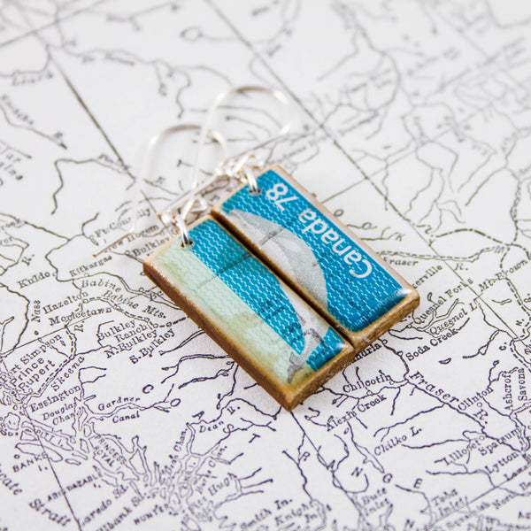CANADA- Vintage Whale Postage Stamp Earrings