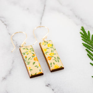 Vintage Yellow Floral Rectangle Earrings