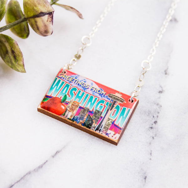 WASHINGTON- Vintage Greetings From America Postage Stamp Necklace